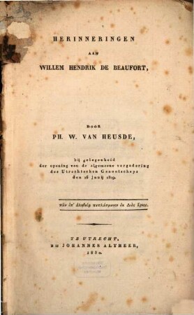 Herinneringen aan Willem Hendrik de Beaufort