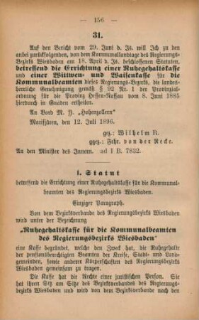 31. betreffend die Errichtung einer Ruhegehaltskasse und einer Witwen und Waisenkasse für die Kommunalbeamten