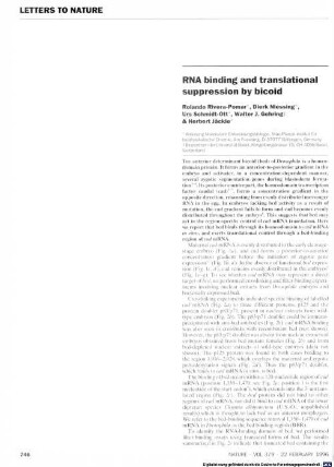 RNA binding and translational suppression by bicoid