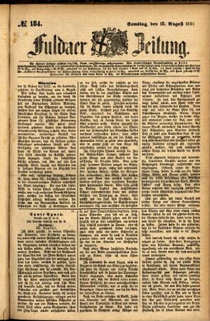 Ausgabe vom Samstag, den 13. August 1881.