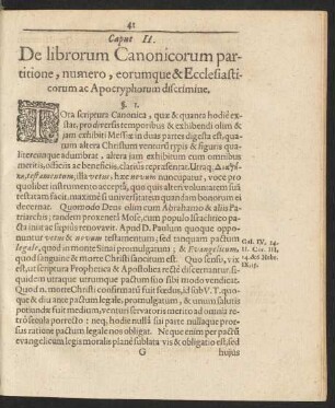 Caput II. De librorum Canonicorum partitione, numero, eorumque & Ecclesiasticorum ac Apocryphorum discrimine.