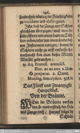 Das Fünff und Zwantzigste Hauptstück. Von der Bräune