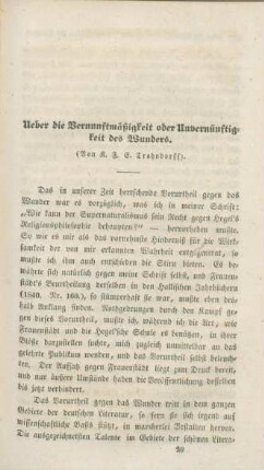 277-296 Ueber die Vernunftmäßigkeit oder Unvernünftigkeit des Wunders