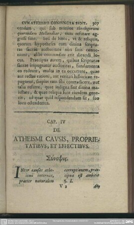 Cap. IV. De Atheismi Causis, Proprietatibus, Et Effectibus