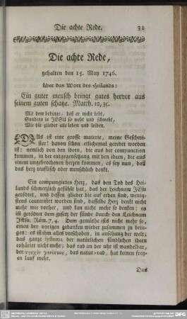 Die achte Rede, gehalten den 15. May 1746.