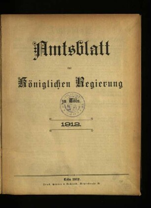 Amtsblatt der Königlichen Regierung zu Köln / 1912