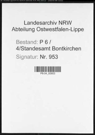 Sterberegister Standesamt Bontkirchen