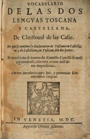 Vocabulario de las dos lenguas Toscana y Castellana
