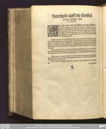 Vorrhede auff die Epistel Sanct Pauli/ An die Colosser.