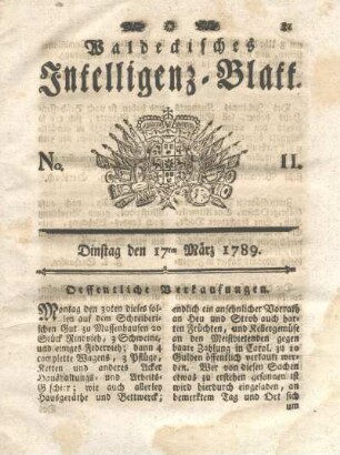 No. 11, Dinstag den 17ten März 1789