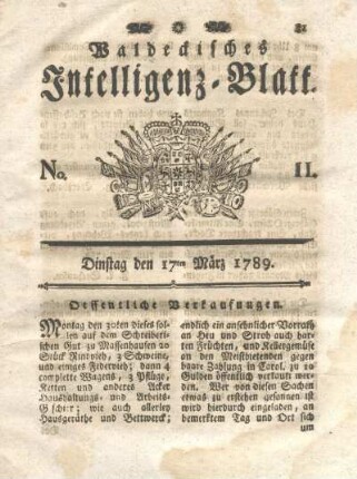 No. 11, Dinstag den 17ten März 1789