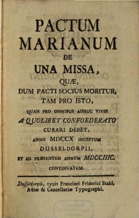 Pactum Marianum de una missa, 1797