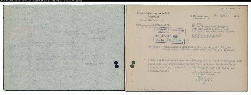 Entnazifizierung Heinrich Boergers , geb. 05.01.1889 ()