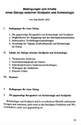 13-32, Bedingungen und Inhalte eines Dialogs zwischen Strafjustiz und Kriminologie