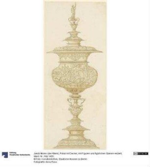 Pokal mit Deckel, mit Figuren und figürlichen Szenen verziert