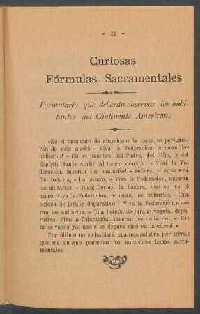 Curiosas fórmulas sacramentales : Formulario que deberán observar los habitantes del continente americano