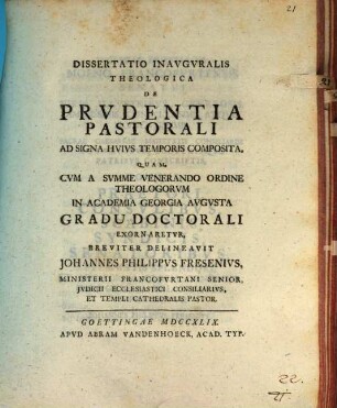Dissertatio Inavgvralis Theologica De Prvdentia Pastorali Ad Signa Hvivs Temporis Composita