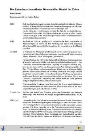 Das Zisterzienserinnenkloster Wonnental im Wandel der Zeiten