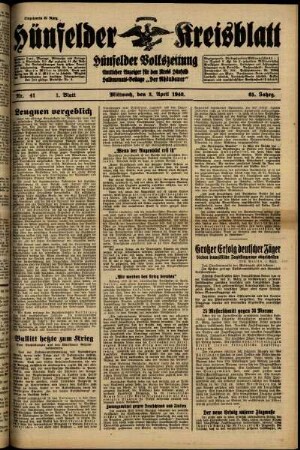 Erste Ausgabe vom Mittwoch, den 03. April 1940.