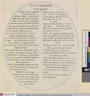 [Illustration und Text zu Voltaires "La Henriade" - 3. Akt, 11. Szene]