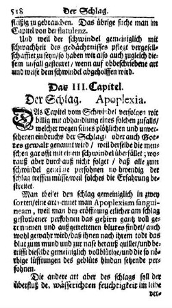 Das III. Capitel. Der Schlag. Apoplexia.