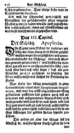 Das III. Capitel. Der Schlag. Apoplexia.