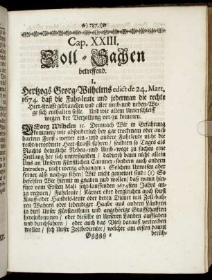 Cap. XXIII. Zoll-Sachen betreffend.