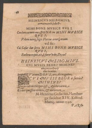 Heinricus Meibomius ...