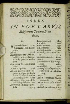 Index In Poetarum Belgicorum Tomum secundum.