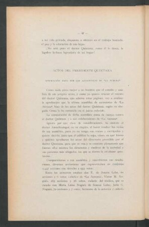 Actos del Presidente Quintana