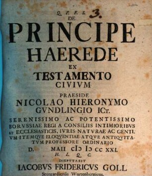 De Principe Haerede Ex Testamento Civivm