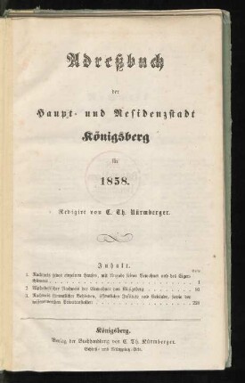 1858: Adreßbuch der Haupt- und Residenzstadt Königsberg i. Pr. und der Vororte
