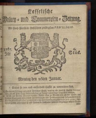 4. Stueck, Montag den 26ten Januar 1767
