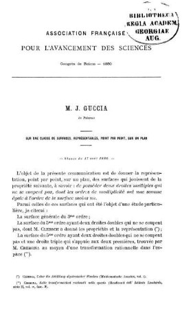 Sur une classe de surfaces, représentables, point par point, sur un plan