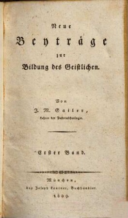 Neue Beyträge zur Bildung des Geistlichen, 1