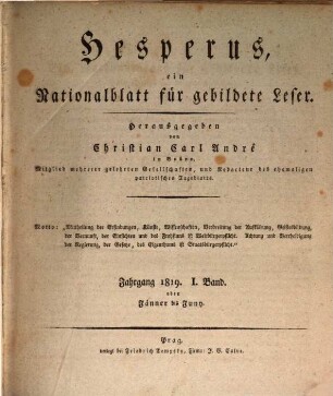 Hesperus : encyclopädische Zeitschrift für gebildete Leser. 1819, 1819