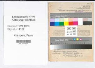 Entnazifizierung Franz Kueppers , geb. 25.02.1899 (Werkmeister)