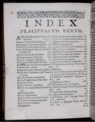 Index præcipvarvm rervm