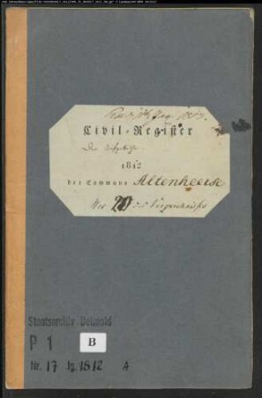Zivilstandsregister der katholischen Gemeinde Altenheerse, Kreis Warburg (A 1812) (Gemeinde: Katholische Gemeinde Altenheerse, Kreis Warburg)