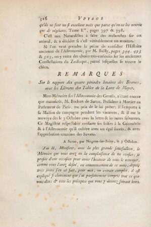Remarques sur le rapport des quatre périodes lunaires des Brames, avec les élémens des Tables de la Lune de Mayer