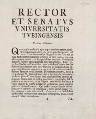 3, Rector et Senatus Universitatis Tubingensis Civibus Salutem.