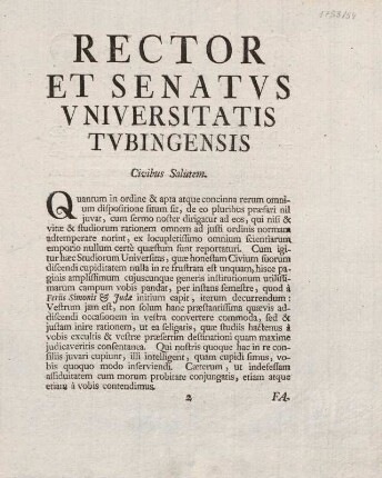 3, Rector et Senatus Universitatis Tubingensis Civibus Salutem.