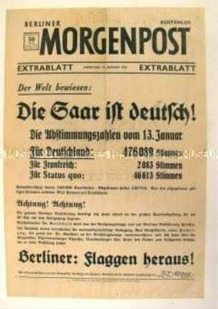 Extrablatt der "Berliner Morgenpost" zur Saar-Abstimmung