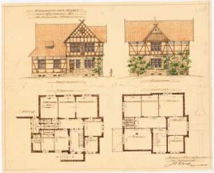 Pfarrhaus zu St. Lambertus, Merzen: Vorderansicht, Seitenansicht, Grundrisse Erdgeschoss und Obergeschoss