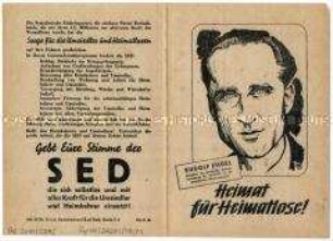 Propagandaschrift der SED zur Wahl der Berliner Stadtverordnetenversammlung 1946 mit Ausrichtung auf die Umsiedler