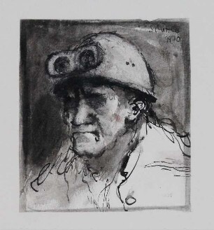 Kopf eines Stahlgießers mit Schutzhelm
