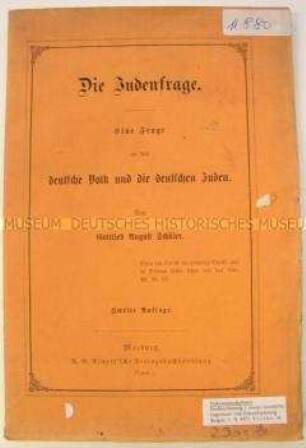 Schüler, Gottlieb August "Die Judenfrage"; Marburg 1880
