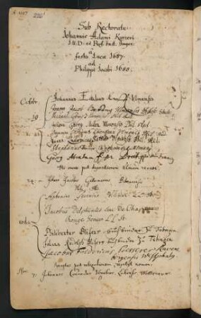 Winterhalbjahr 1687/1688. Rektorat Johann Adam Kurrer