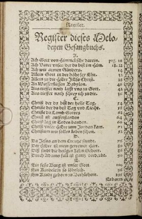 Register dieses Melodeyen Gesangbuchs