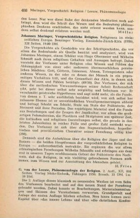 488 [Rezension] Maringer, Johannes, Vorgeschichtliche Religion